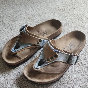 Birkenstock Tan and Blue Sandals